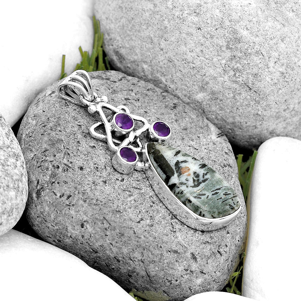 Natural Hornblende & Amethyst Pendant P-1095 SDP135662