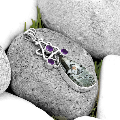 Natural Hornblende & Amethyst Pendant P-1095 SDP135662