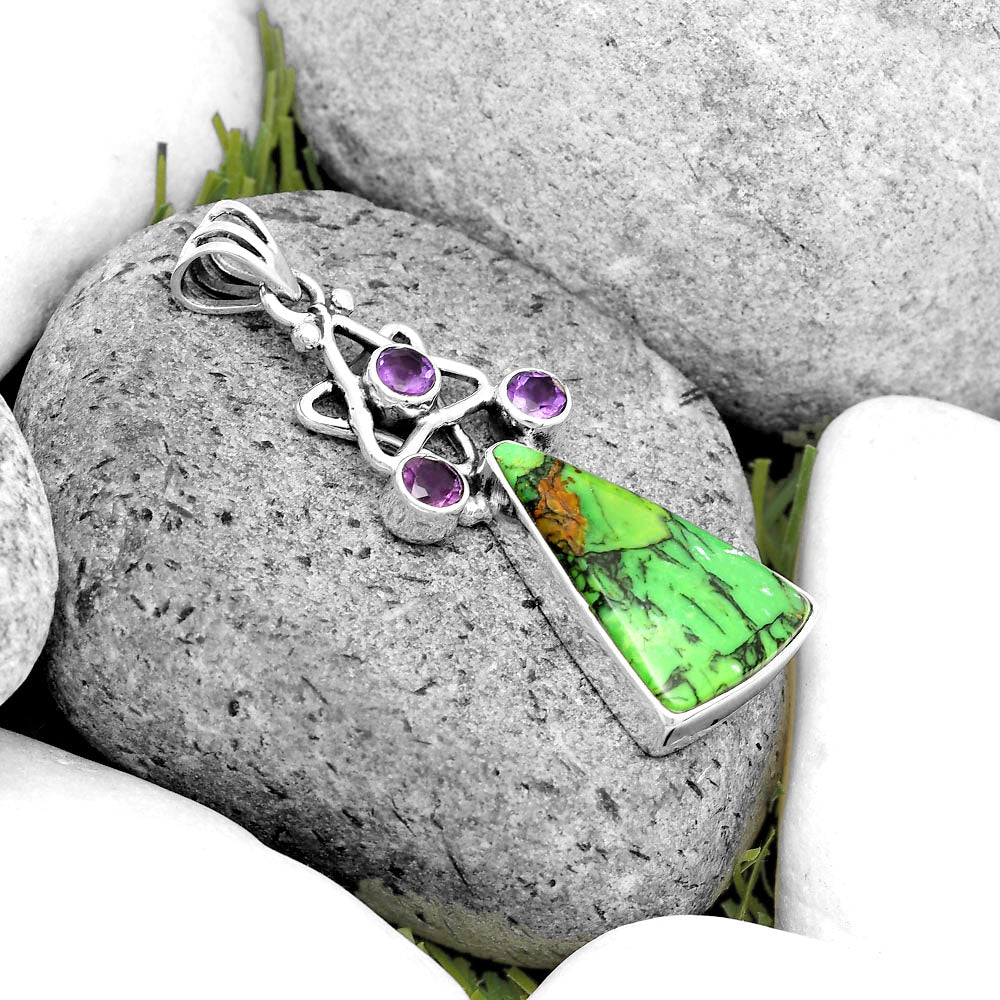 Green Matrix Turquoise & Amethyst Pendant P-1095 SDP135676