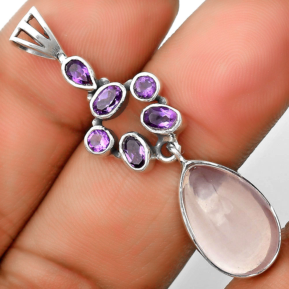 Rose Quartz - Madagascar & Amethyst Pendant P-1101 SDP135789