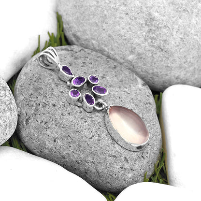 Rose Quartz - Madagascar & Amethyst Pendant P-1101 SDP135789