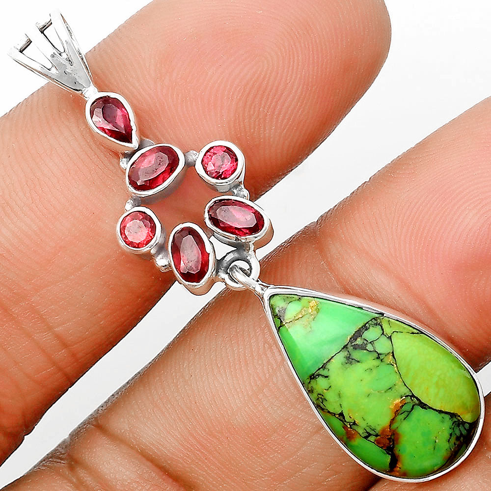 Natural Green Matrix Turquoise & Garnet Pendant P-1101 SDP135791