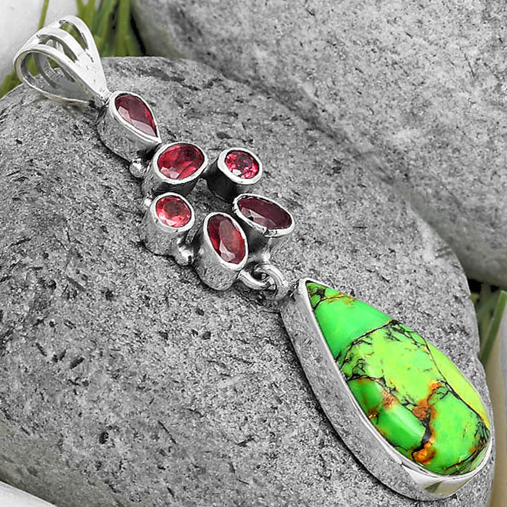 Natural Green Matrix Turquoise & Garnet Pendant P-1101 SDP135791