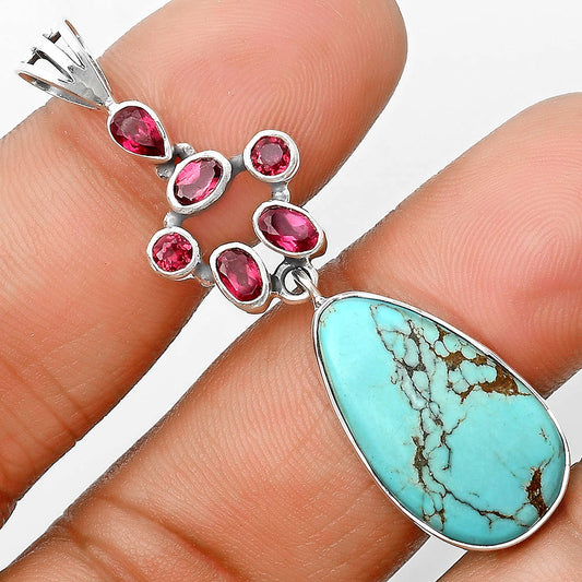 Lucky Charm Tibetan Turquoise & Garnet Pendant P-1101 SDP135794