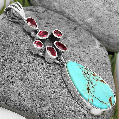 Lucky Charm Tibetan Turquoise & Garnet Pendant P-1101 SDP135794