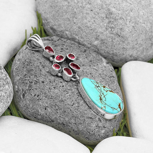 Lucky Charm Tibetan Turquoise & Garnet Pendant P-1101 SDP135794