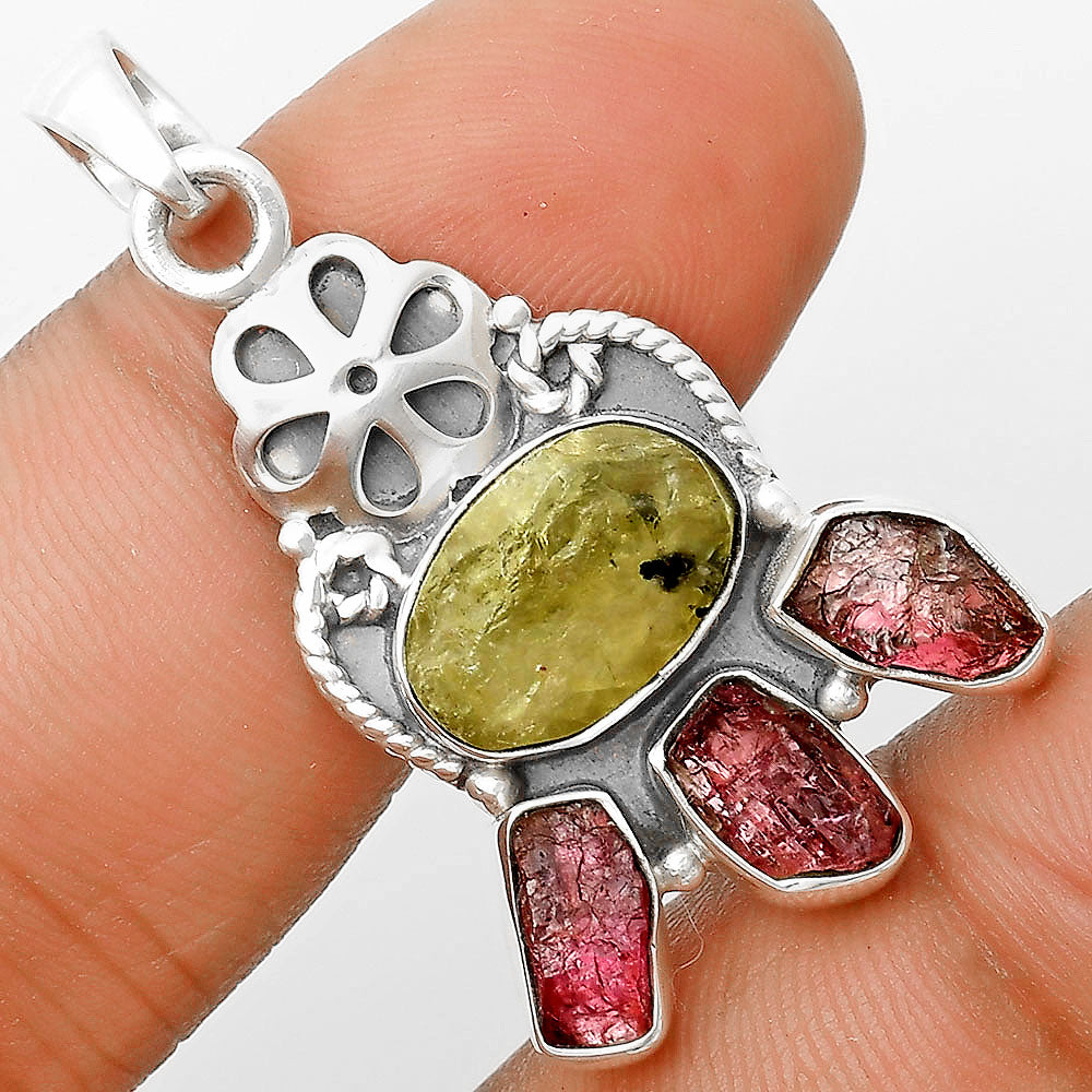 Green Kyanite Rough & Pink Tourmaline Rough Pendant P-1570 SDP135916