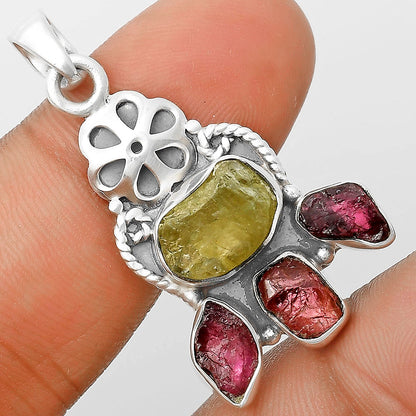 Green Kyanite Rough & Pink Tourmaline Rough Pendant P-1570 SDP135917