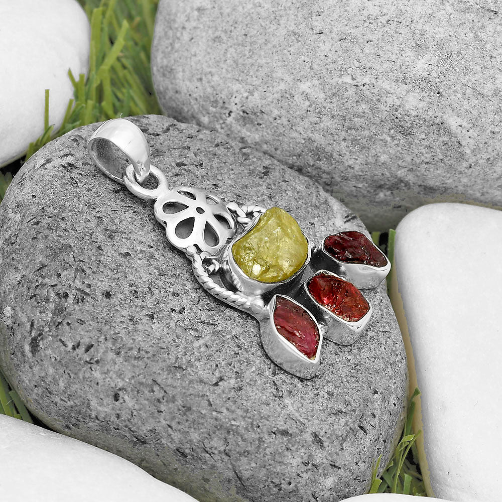 Green Kyanite Rough & Pink Tourmaline Rough Pendant P-1570 SDP135917