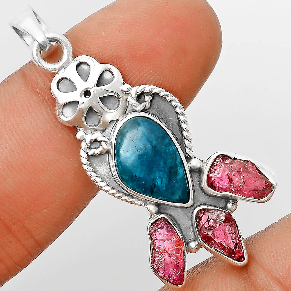 Blue Apatite & Pink Tourmaline Rough Pendant P-1570 SDP135922