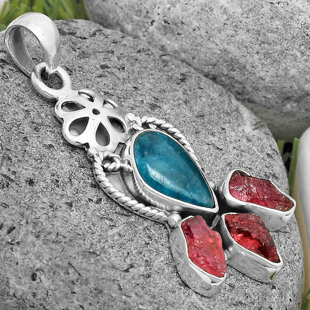 Blue Apatite & Pink Tourmaline Rough Pendant P-1570 SDP135922