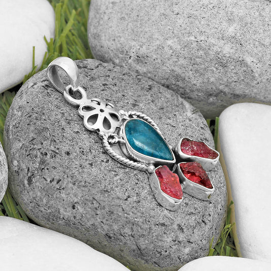 Blue Apatite & Pink Tourmaline Rough Pendant P-1570 SDP135922
