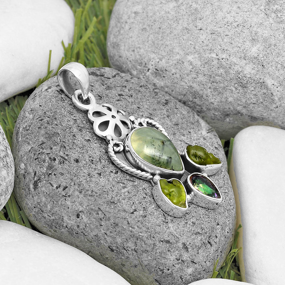 Prehnite, Mystic Topaz & Peridot Rough Pendant P-1570 SDP135941