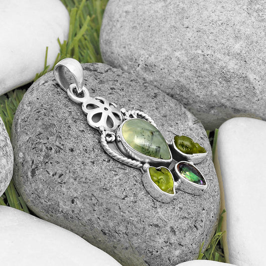 Prehnite, Mystic Topaz & Peridot Rough Pendant P-1570 SDP135941