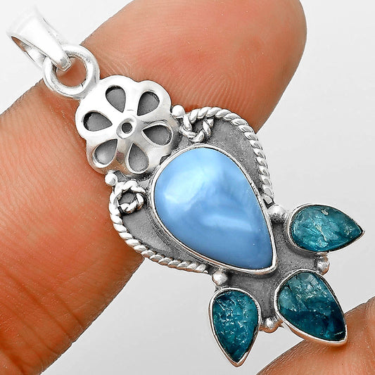Owyhee Opal & Neon Blue Apatite Rough Pendant P-1570 SDP135942