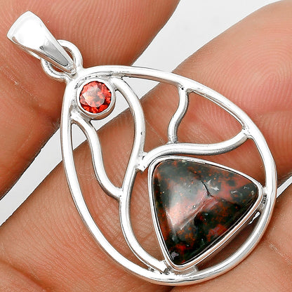 Natural Blood Stone - India & Garnet Pendant P-1572 SDP136009