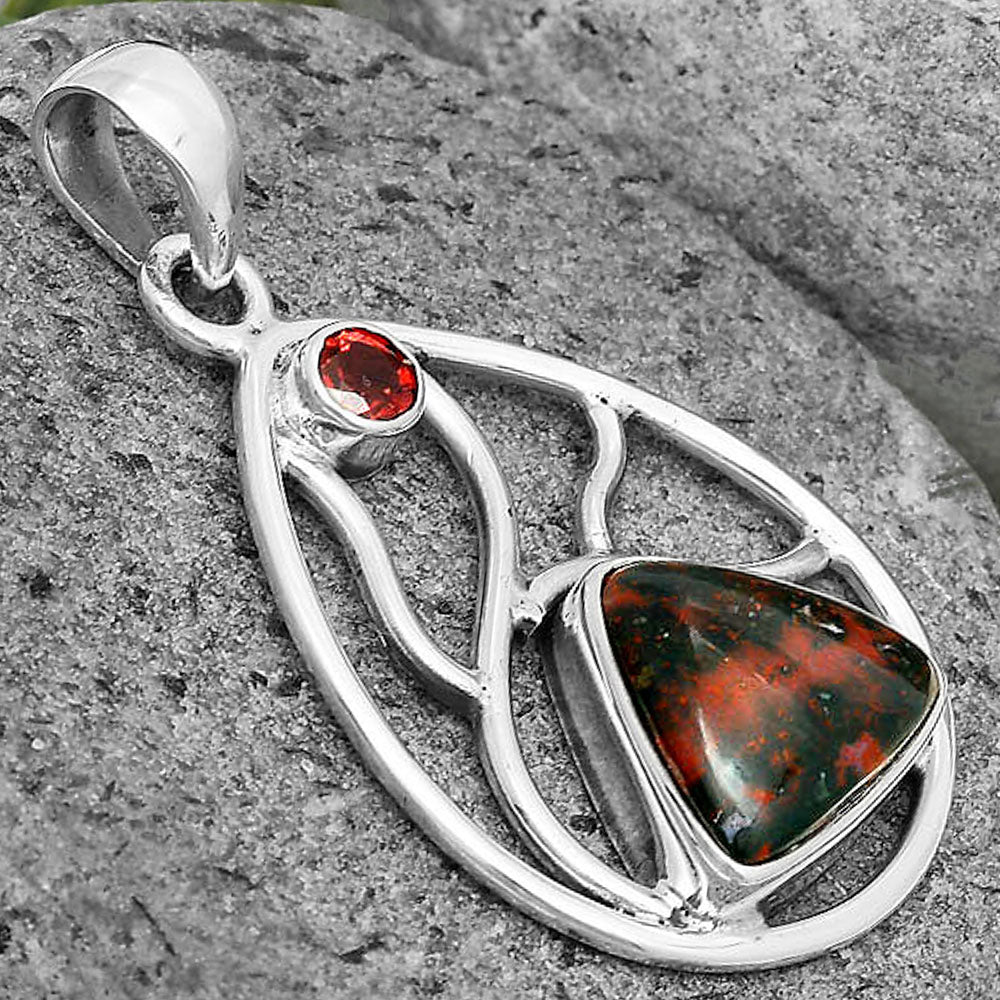 Natural Blood Stone - India & Garnet Pendant P-1572 SDP136009