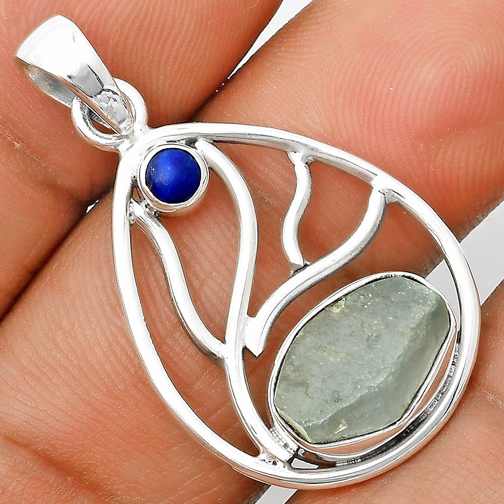 Natural Aquamarine Rough & Lapis Lazuli Pendant P-1572 SDP136010