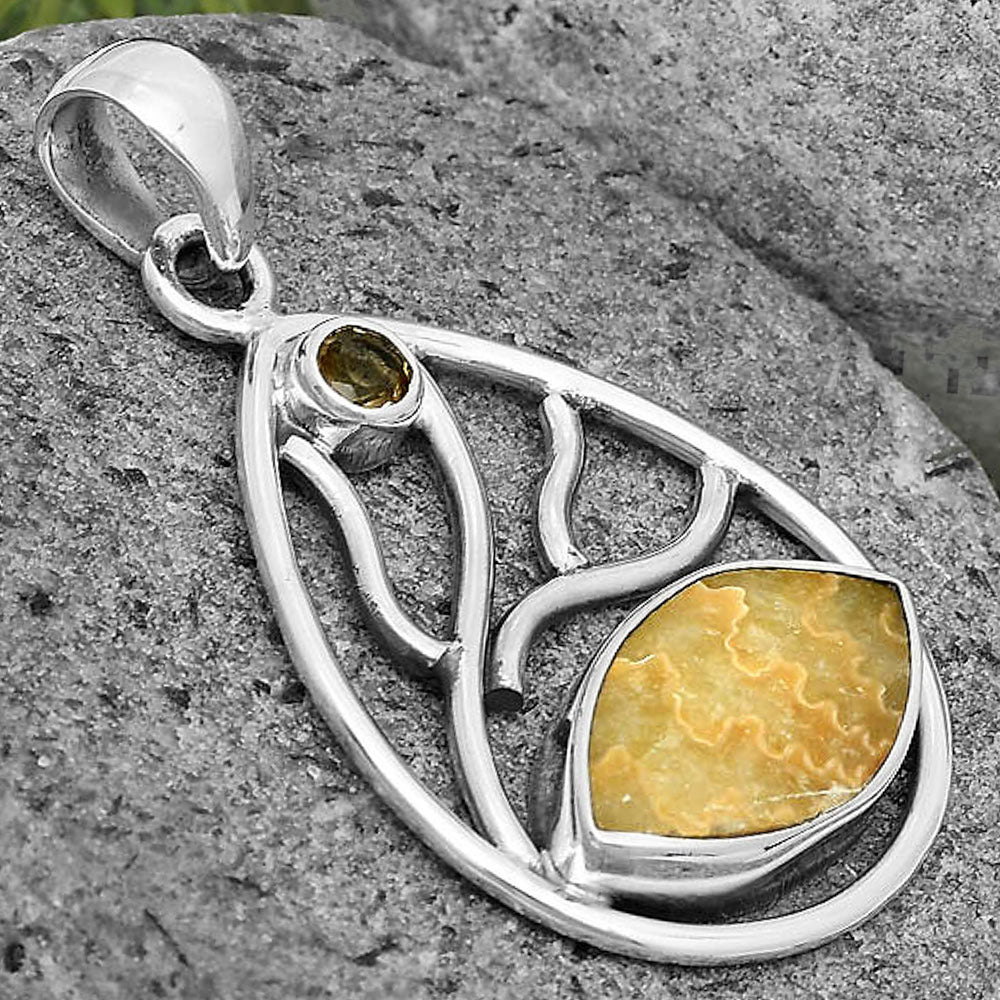 Sutured Ammonite Madagascar & Citrine Pendant P-1572 SDP136012