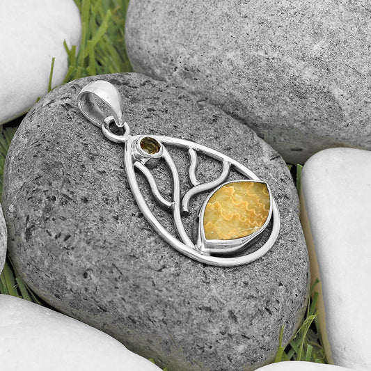 Sutured Ammonite Madagascar & Citrine Pendant P-1572 SDP136012