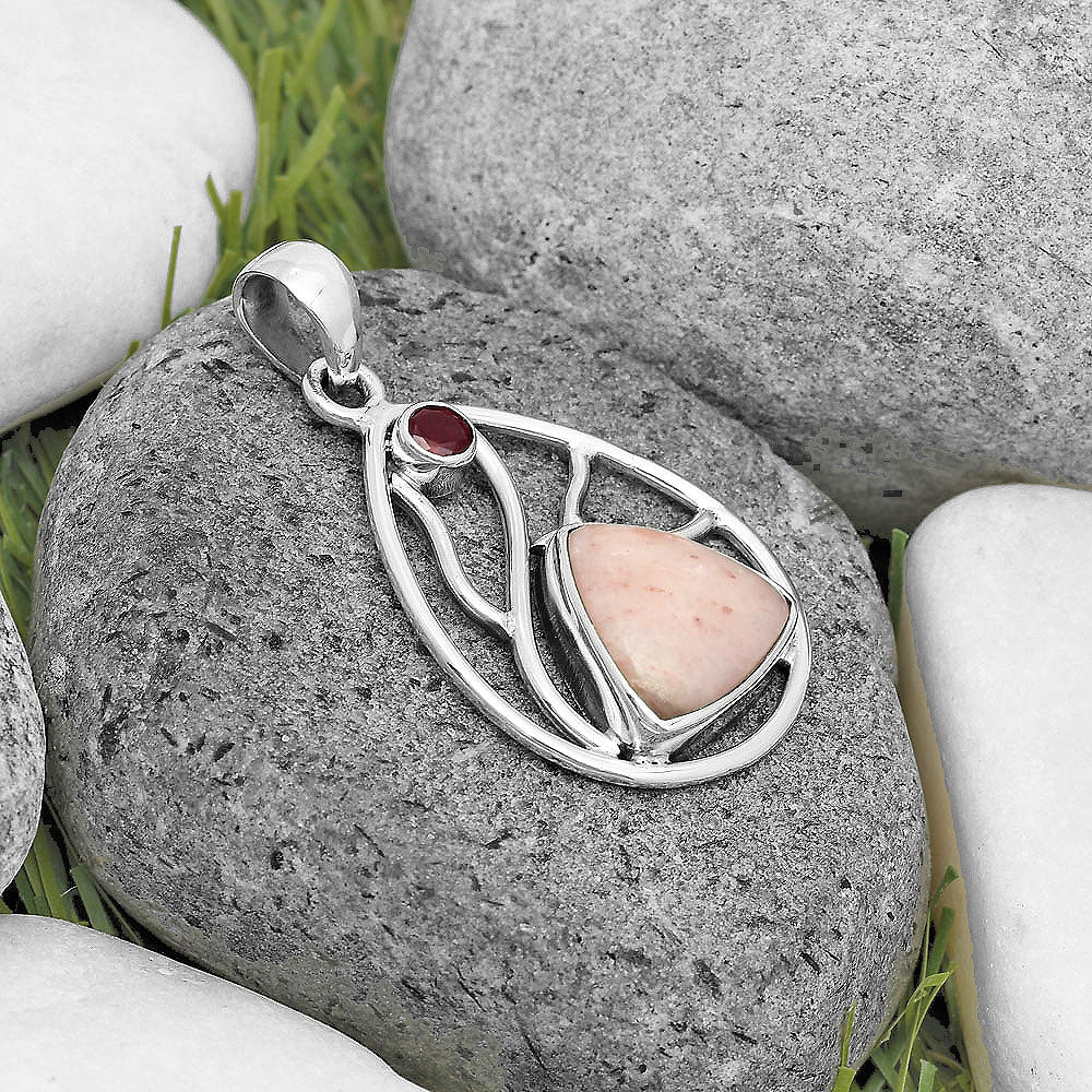 Natural Pink Scolecite & Garnet Pendant P-1572 SDP136017