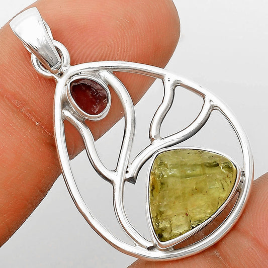Green Kyanite Rough & Pink Tourmaline Rough Pendant P-1572 SDP136024