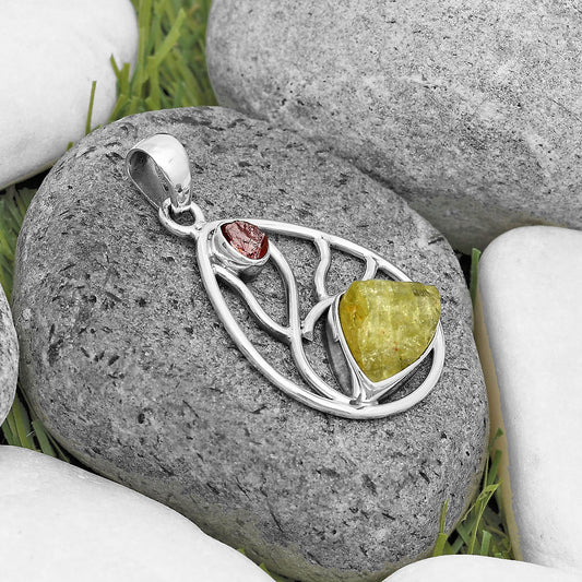 Green Kyanite Rough & Pink Tourmaline Rough Pendant P-1572 SDP136024