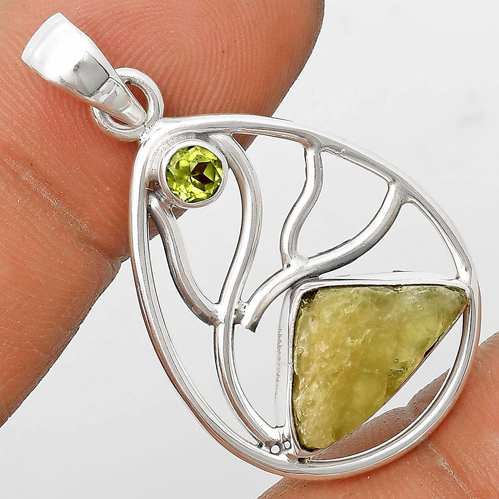 Green Kyanite Rough - India & Peridot Pendant P-1572 SDP136029