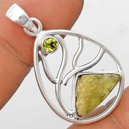 Green Kyanite Rough - India & Peridot Pendant P-1572 SDP136029