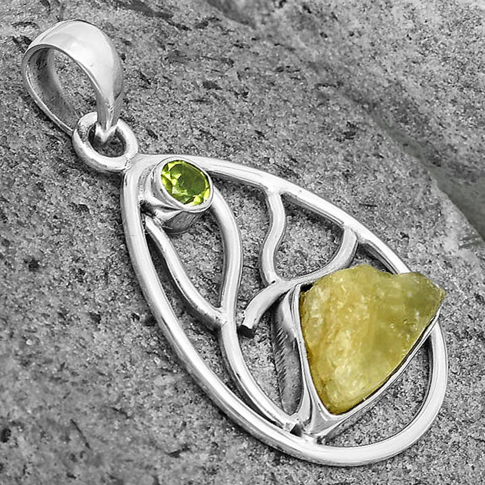 Green Kyanite Rough - India & Peridot Pendant P-1572 SDP136029
