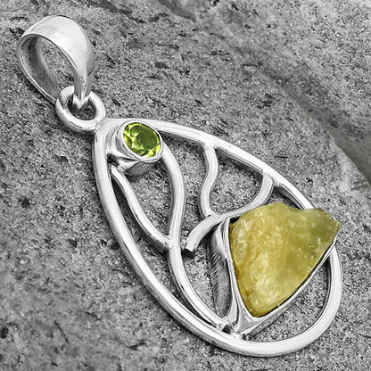 Green Kyanite Rough - India & Peridot Pendant P-1572 SDP136029