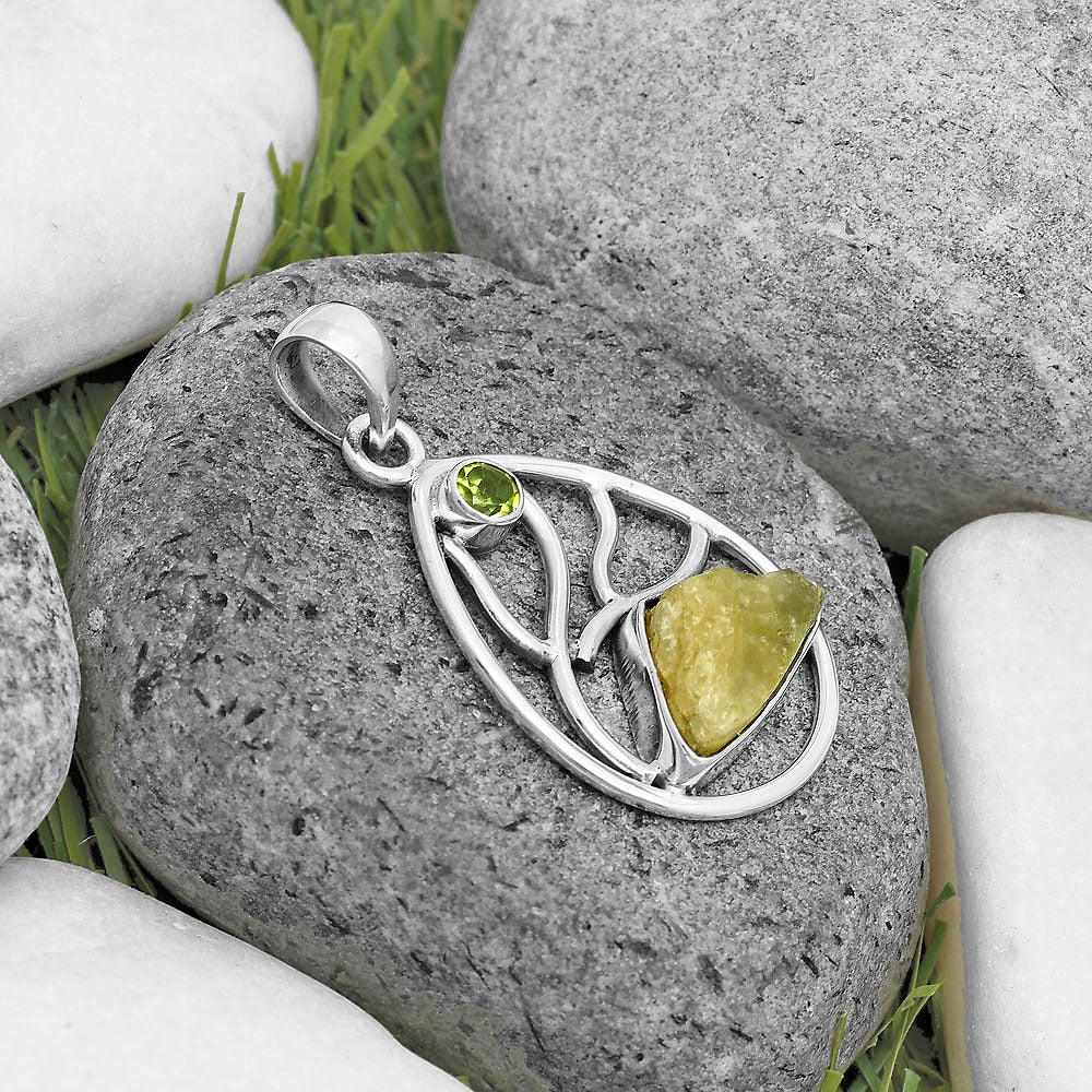 Green Kyanite Rough - India & Peridot Pendant P-1572 SDP136029