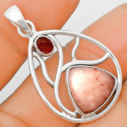 Natural Pink Scolecite & Sunstone Rough Pendant P-1572 SDP136034