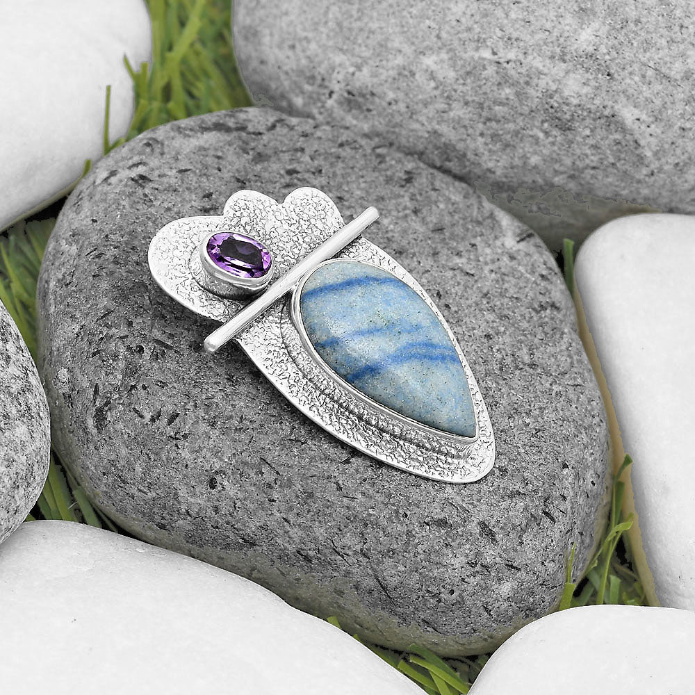 Natural Dumortierite Quartz & Amethyst Pendant P-1338 SDP136084