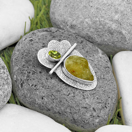 Green Kyanite Rough - India & Peridot Pendant P-1338 SDP136088