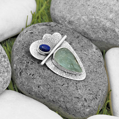 Natural Aquamarine Rough & Lapis Lazuli Pendant P-1338 SDP136091