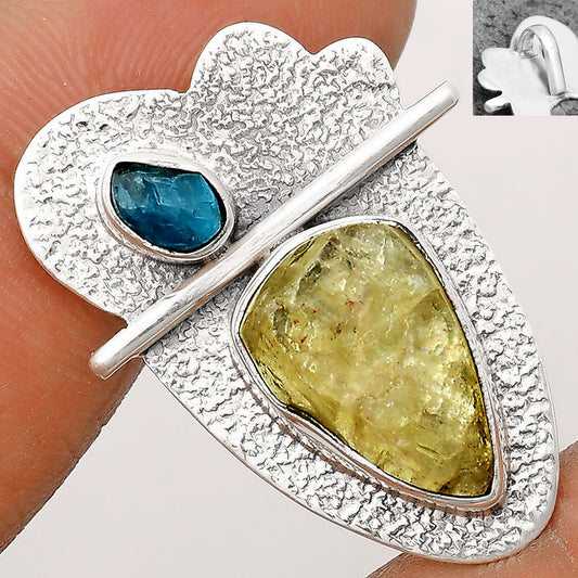 Green Kyanite Rough & Neon Blue Apatite Rough Pendant P-1338 SDP136099