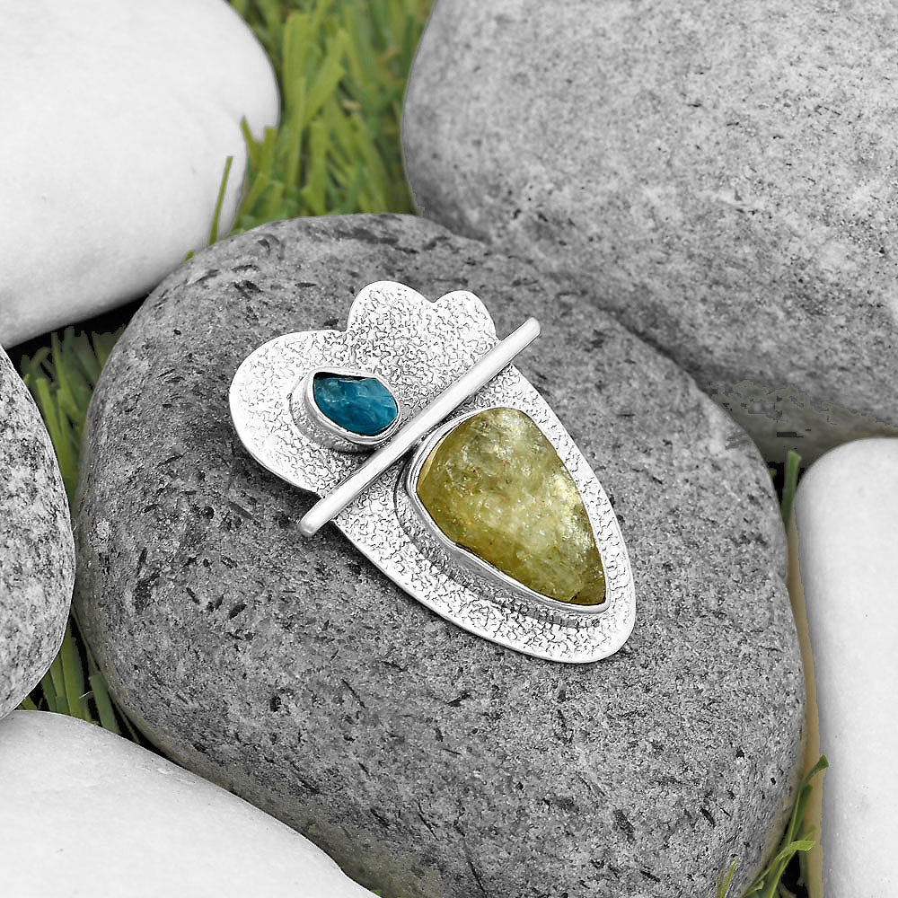 Green Kyanite Rough & Neon Blue Apatite Rough Pendant P-1338 SDP136099