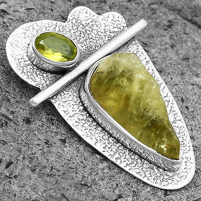 Green Kyanite Rough - India & Peridot Pendant P-1338 SDP136108