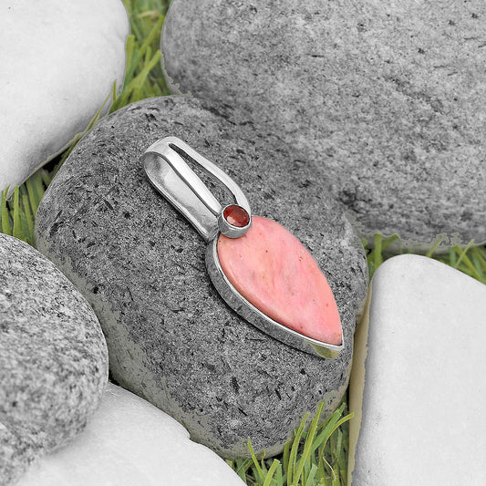 Natural Pink Tulip Quartz & Garnet Pendant P-1606 SDP136187