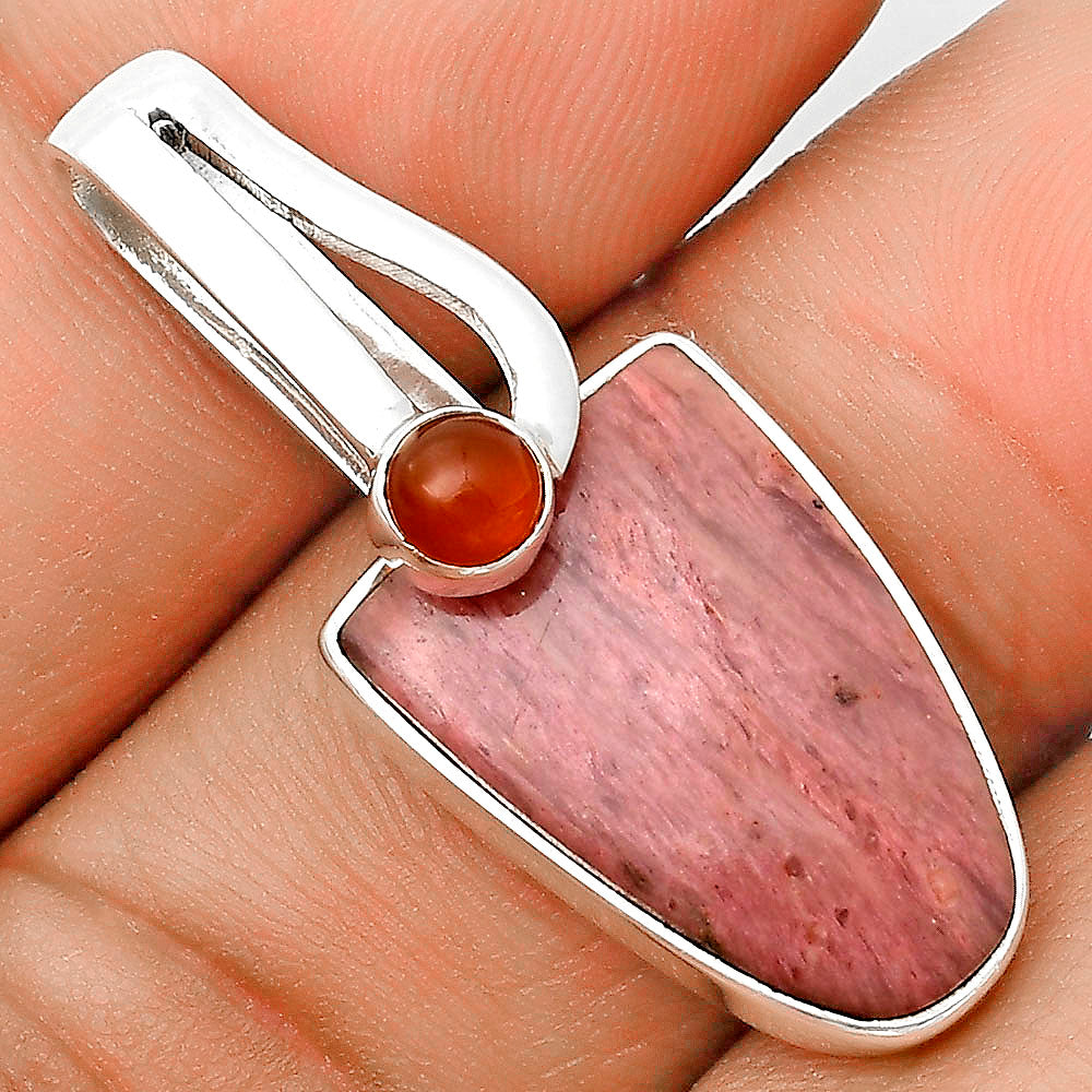 Natural Pink Tulip Quartz & Carnelian Pendant P-1606 SDP136201
