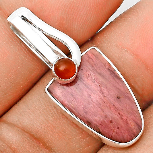 Natural Pink Tulip Quartz & Carnelian Pendant P-1606 SDP136201