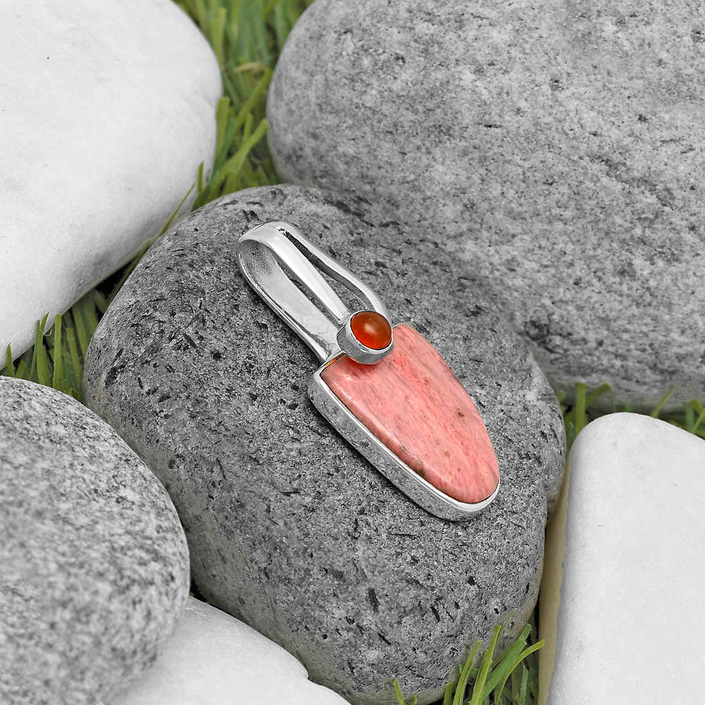 Natural Pink Tulip Quartz & Carnelian Pendant P-1606 SDP136201
