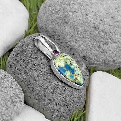K2 Blue Azurite In Quartz & Amethyst Pendant P-1606 SDP136208