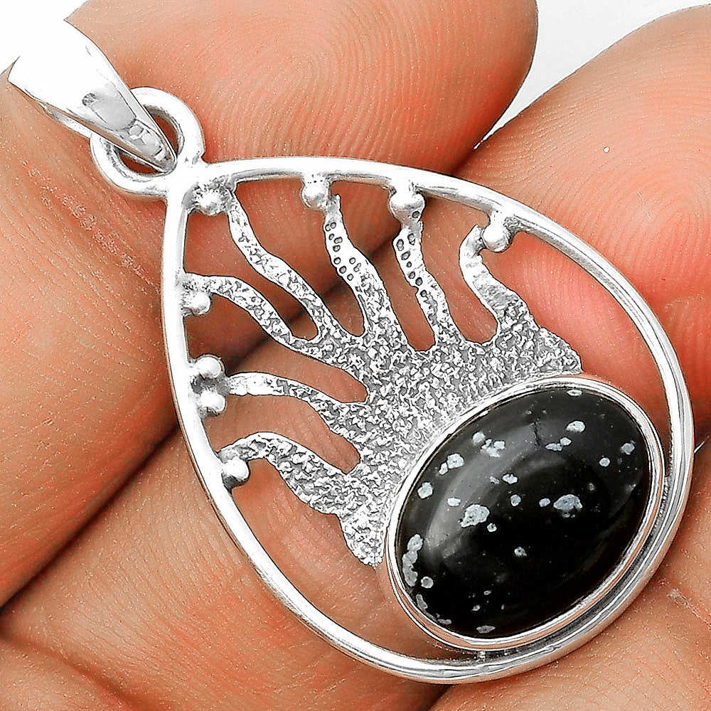 Natural Snow Flake Obsidian Pendant P-1209 SDP136226