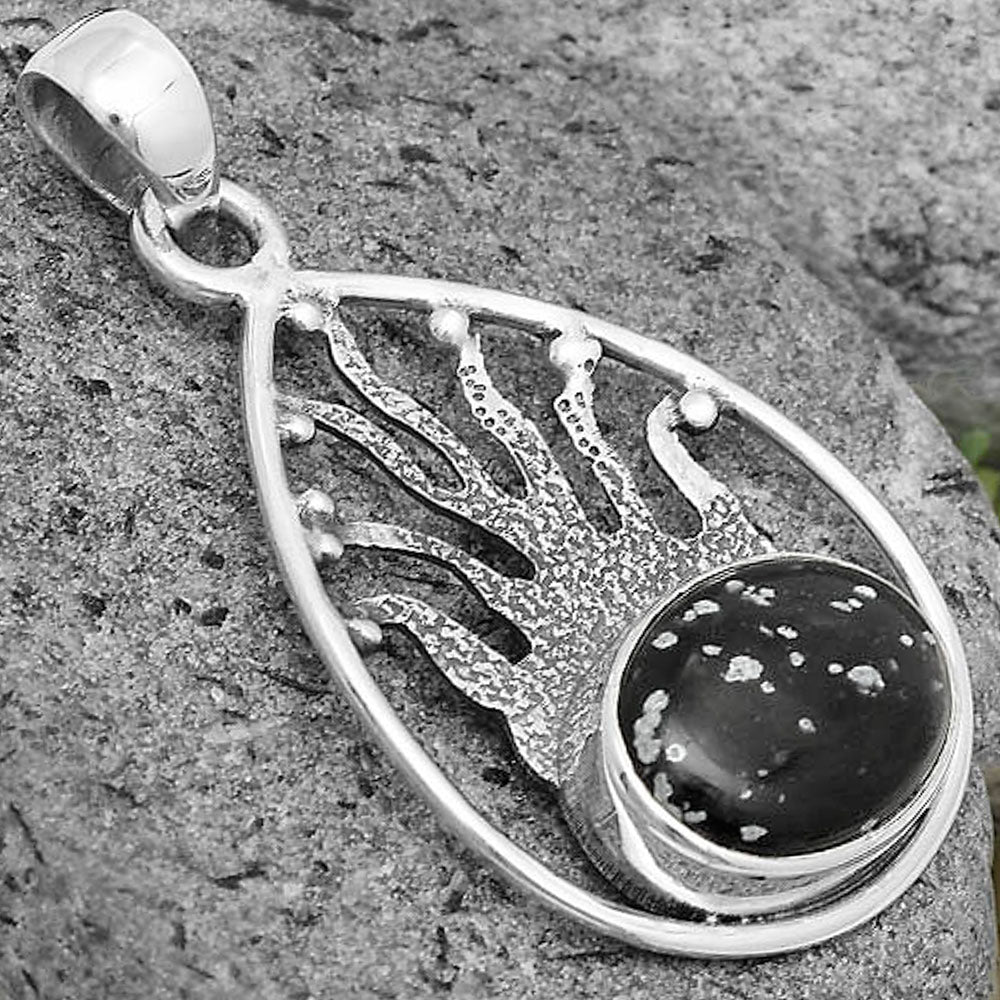 Natural Snow Flake Obsidian Pendant P-1209 SDP136226