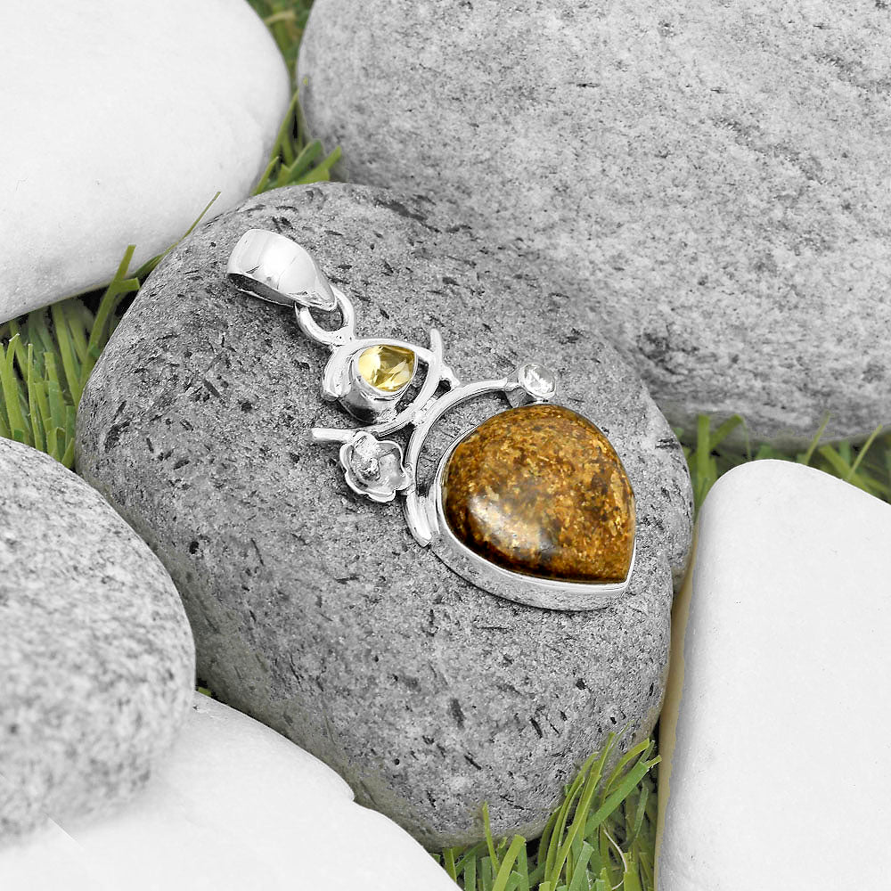 Natural Bronzite, Citrine & Zircon Pendant P-1704 SDP136252