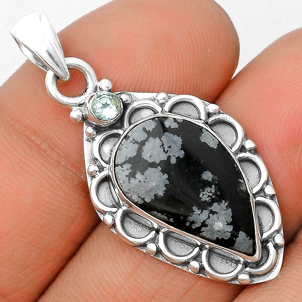 Snow Flake Obsidian & Sky Blue Topaz Pendant P-1080 SDP136255