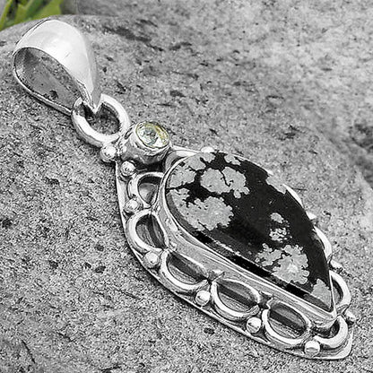 Snow Flake Obsidian & Sky Blue Topaz Pendant P-1080 SDP136255