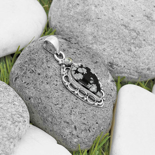 Snow Flake Obsidian & Sky Blue Topaz Pendant P-1080 SDP136255